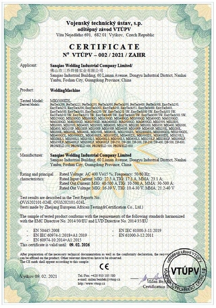 LA CHINE Foshan Sanqiao Welding Industry Co., Ltd. certifications